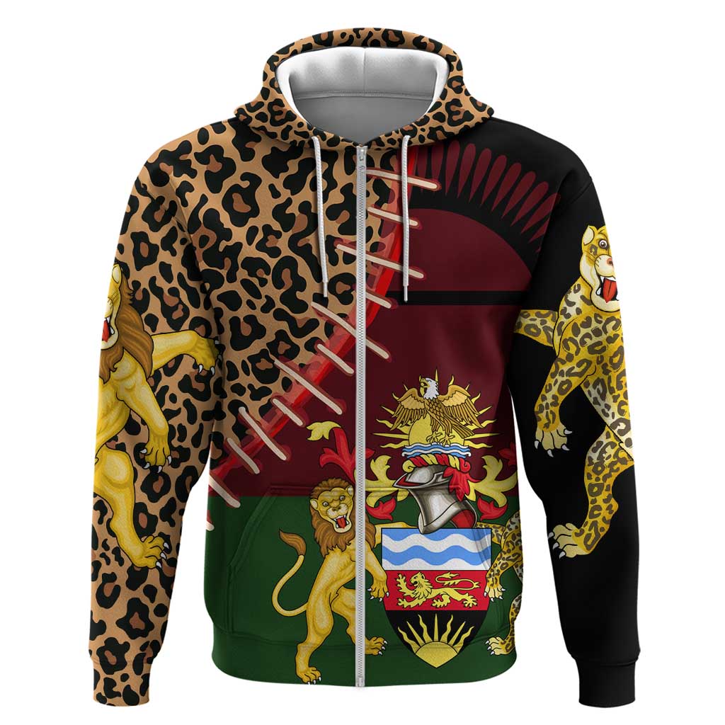 Malawi Hoodie Coat of Arms & Leopard Print - Unique Motif Fusion TS04