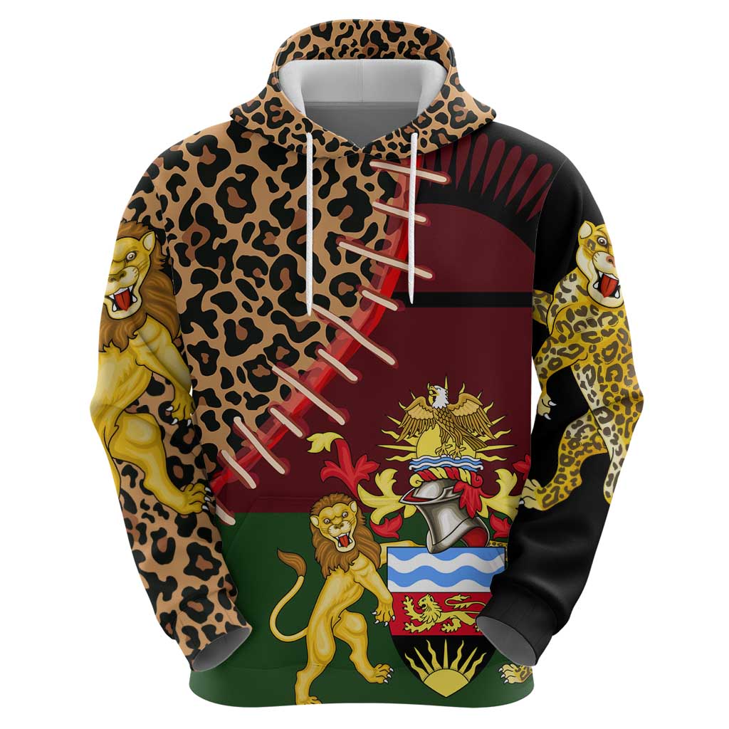 Malawi Hoodie Coat of Arms & Leopard Print - Unique Motif Fusion TS04