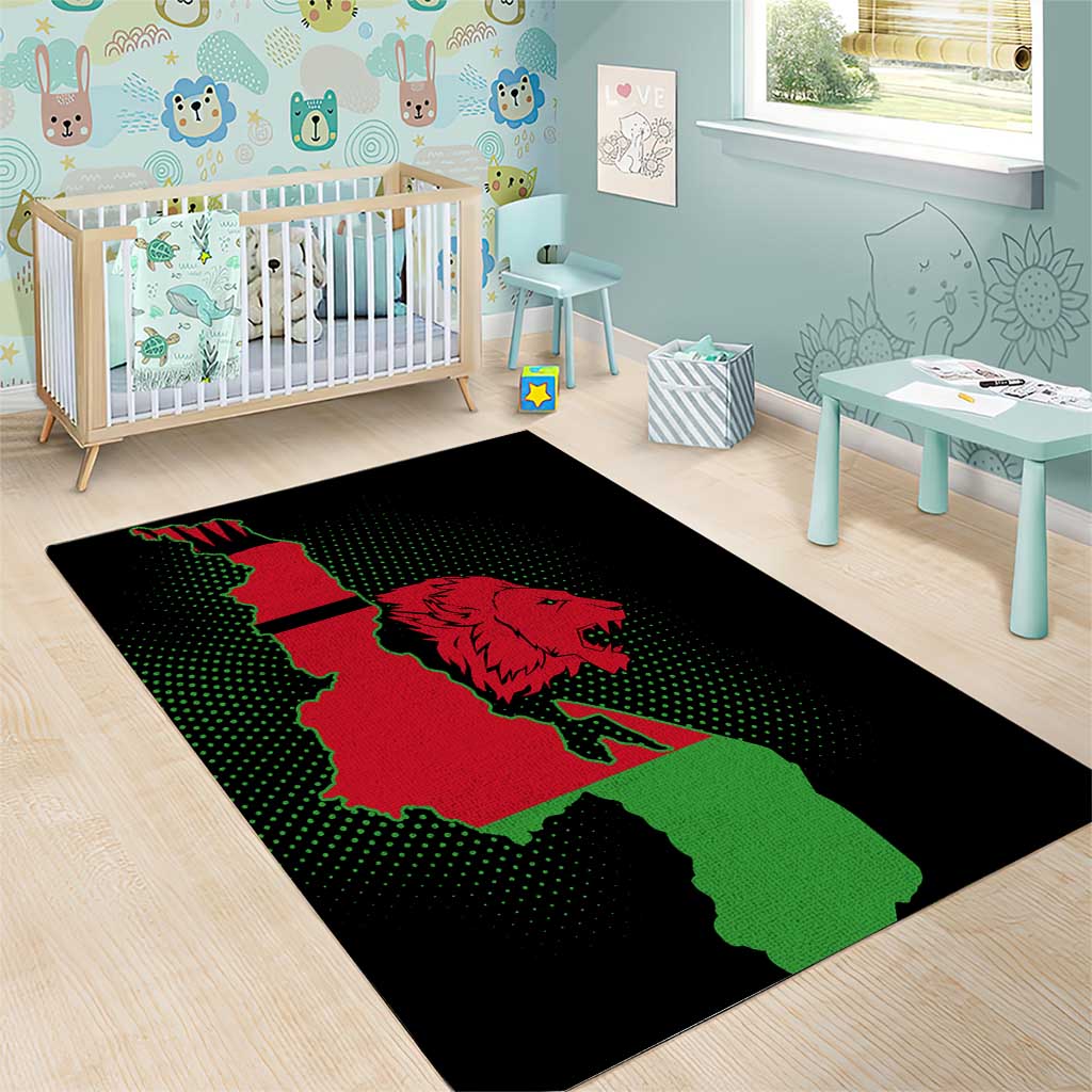 Malawi Lion Map Flag Area Rug Wildlife Fusion Design TS04