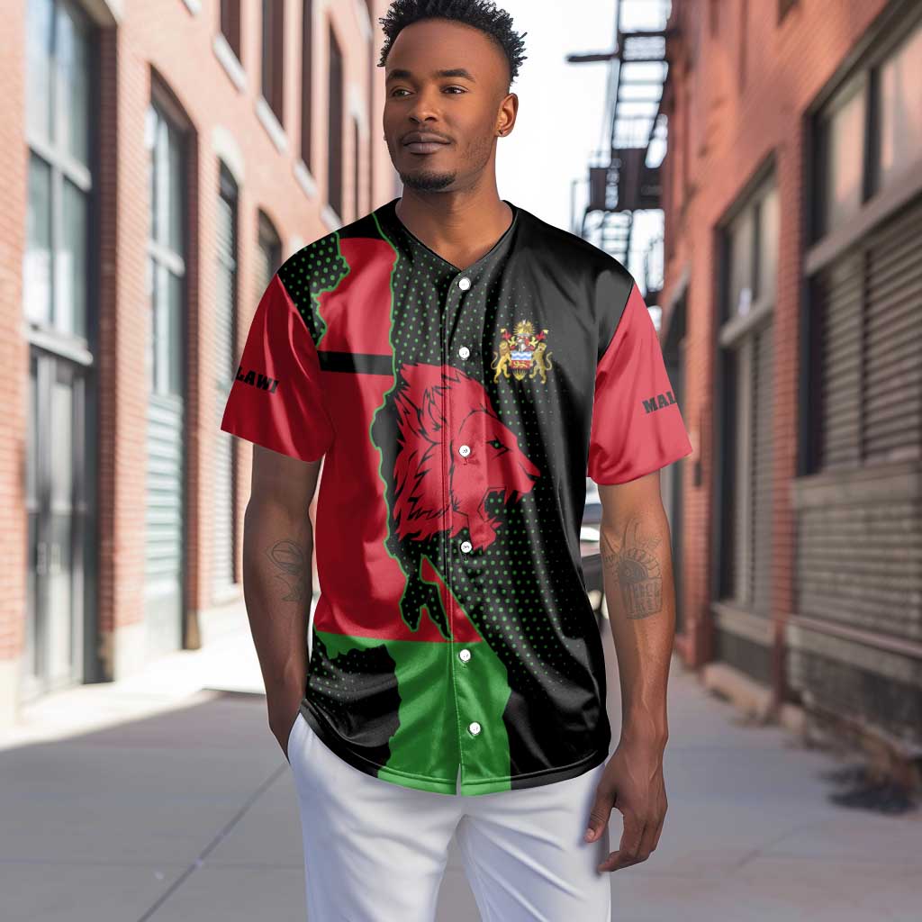 Malawi Lion Map Flag Baseball Jersey Wildlife Fusion Design TS04