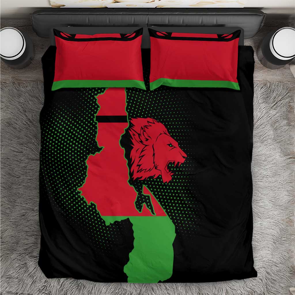 Malawi Lion Map Flag Bedding Set Wildlife Fusion Design TS04