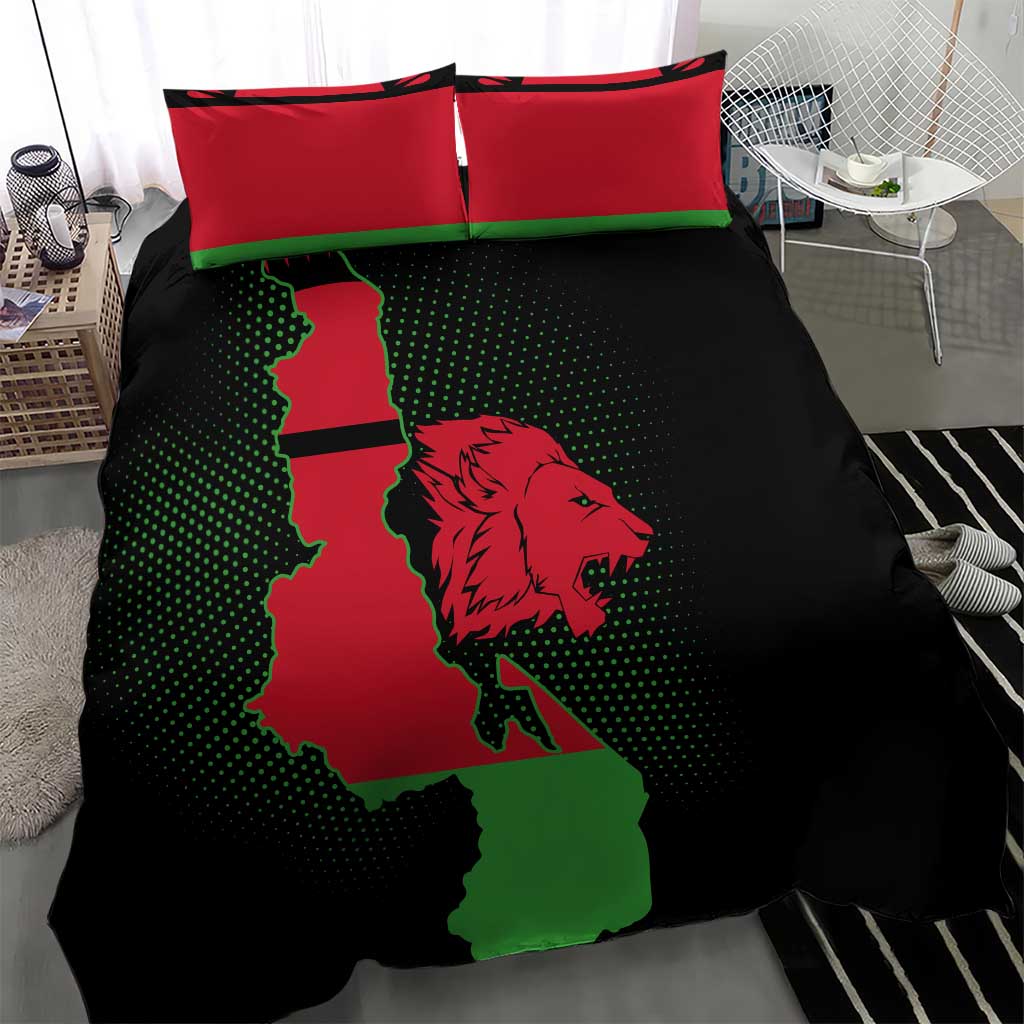 Malawi Lion Map Flag Bedding Set Wildlife Fusion Design TS04