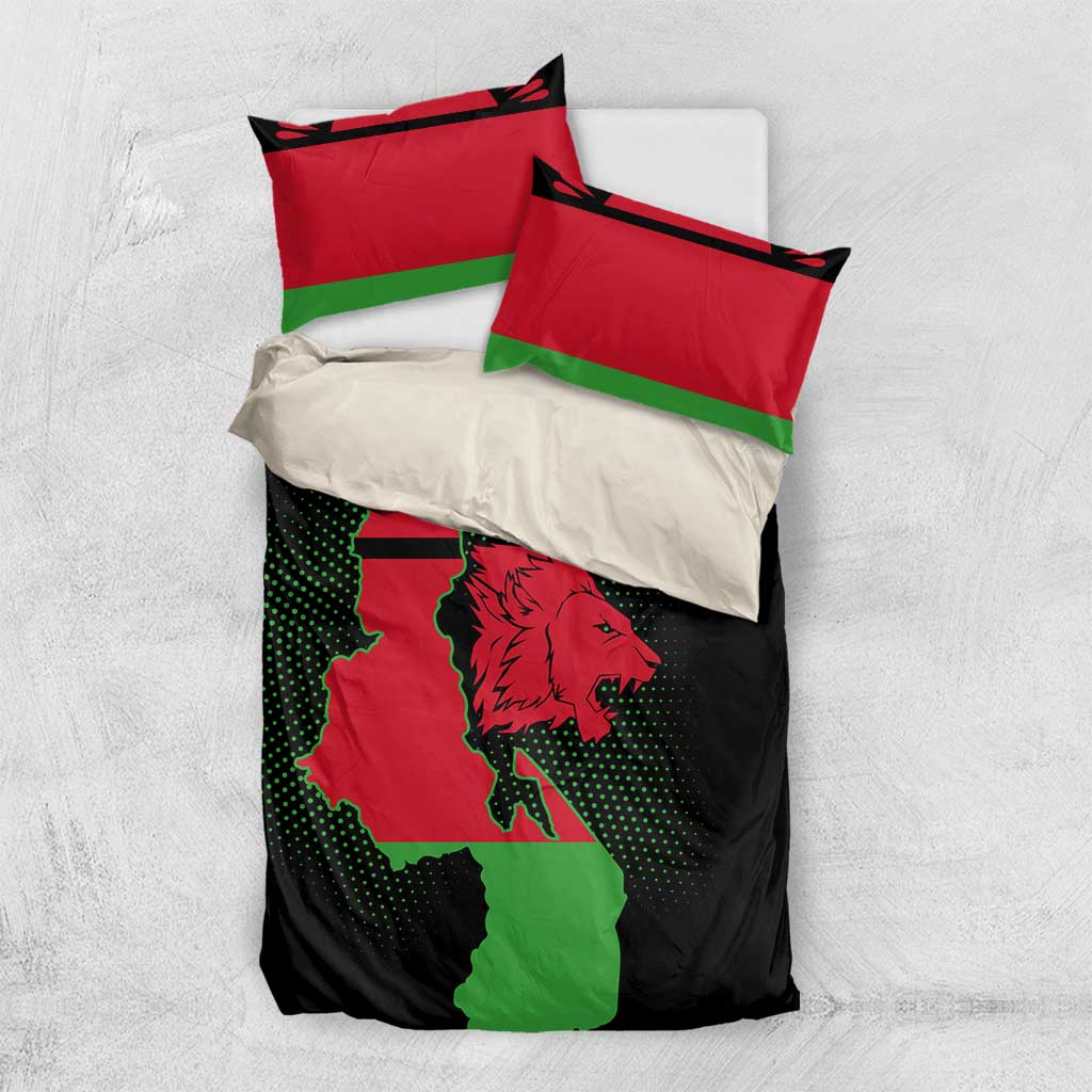 Malawi Lion Map Flag Bedding Set Wildlife Fusion Design TS04
