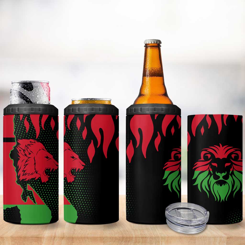 Malawi Lion Map Flag 4 in 1 Can Cooler Tumbler Wildlife Fusion Design TS04