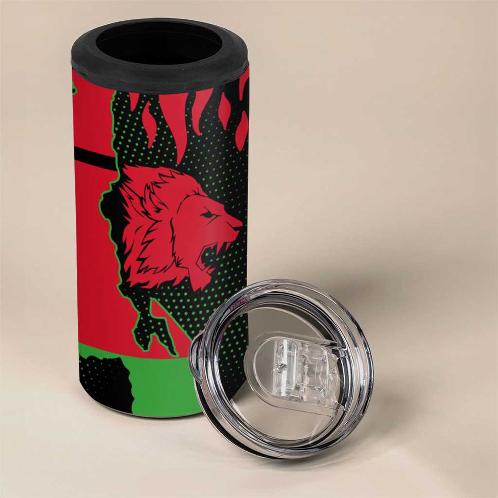 Malawi Lion Map Flag 4 in 1 Can Cooler Tumbler Wildlife Fusion Design TS04