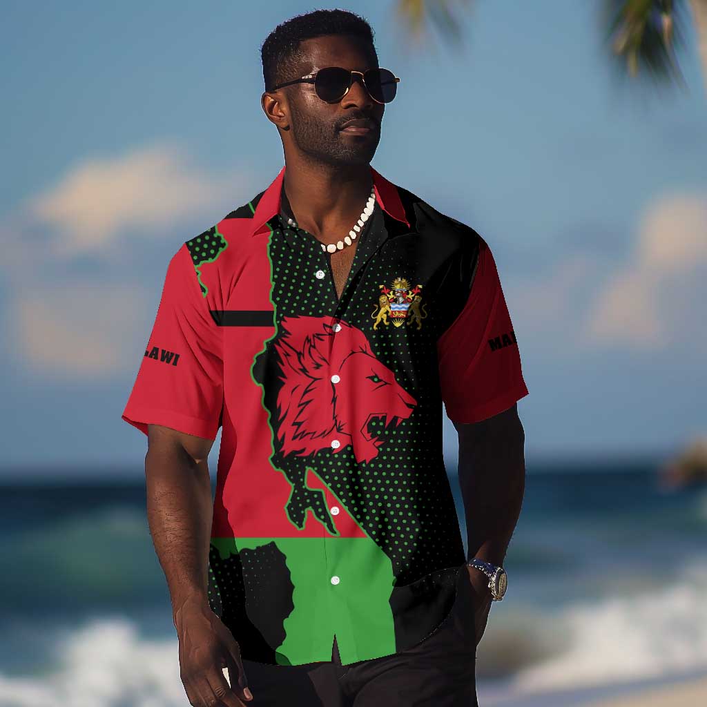 Malawi Lion Map Flag Hawaiian Shirt Wildlife Fusion Design TS04