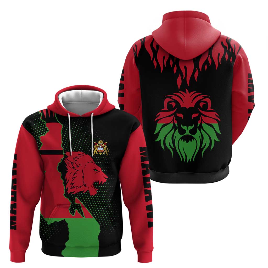 Malawi Map Shaped Lion Hoodie Unique Country and Wildlife Fusion Design TS04