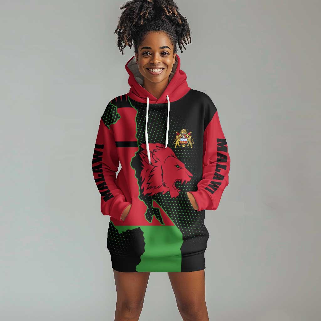 Malawi Lion Map Flag Hoodie Dress Wildlife Fusion Design TS04