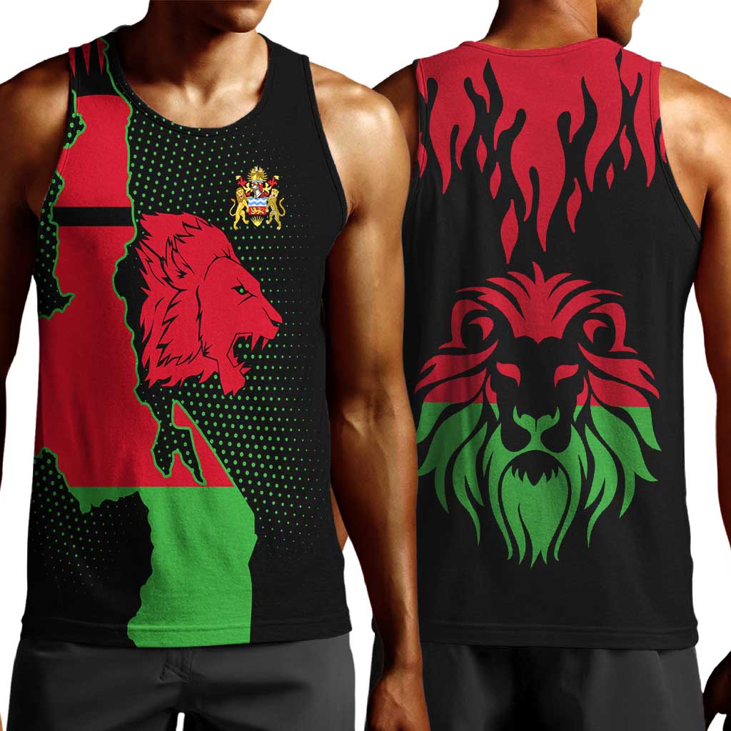 Malawi Lion Map Flag Men Tank Top Wildlife Fusion Design TS04