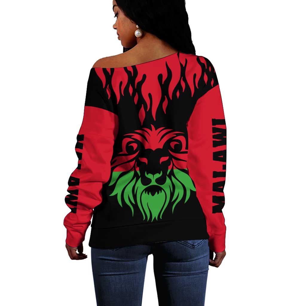 Malawi Lion Map Flag Off Shoulder Sweater Wildlife Fusion Design TS04