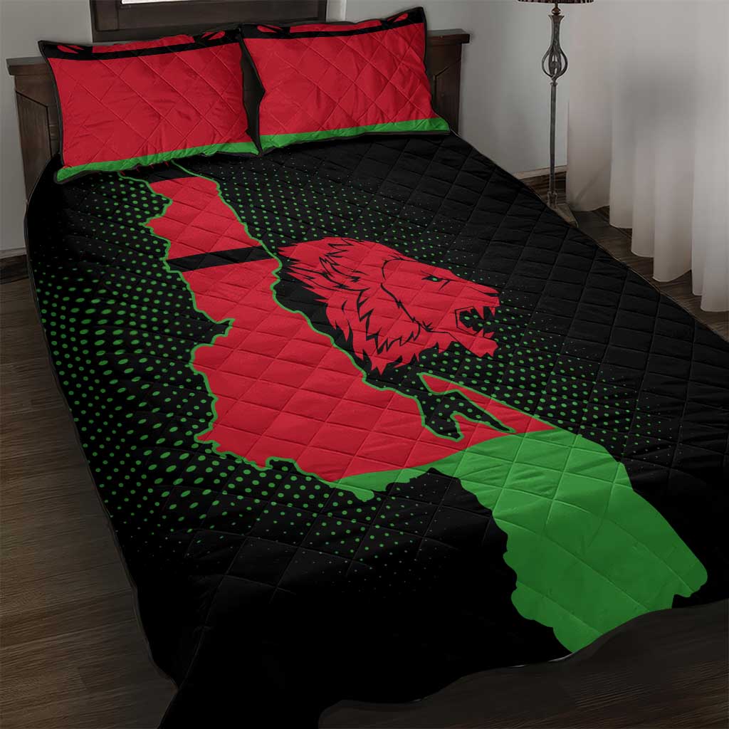 Malawi Lion Map Flag Quilt Bed Set Wildlife Fusion Design TS04