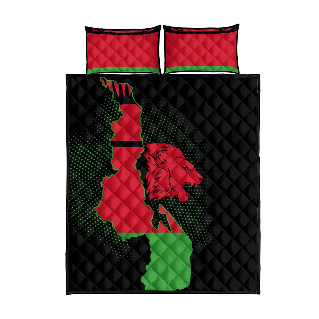 Malawi Lion Map Flag Quilt Bed Set Wildlife Fusion Design TS04