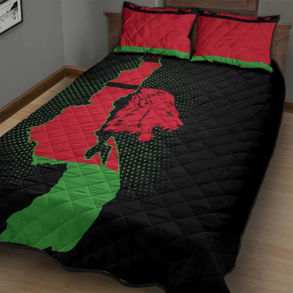 Malawi Lion Map Flag Quilt Bed Set Wildlife Fusion Design TS04
