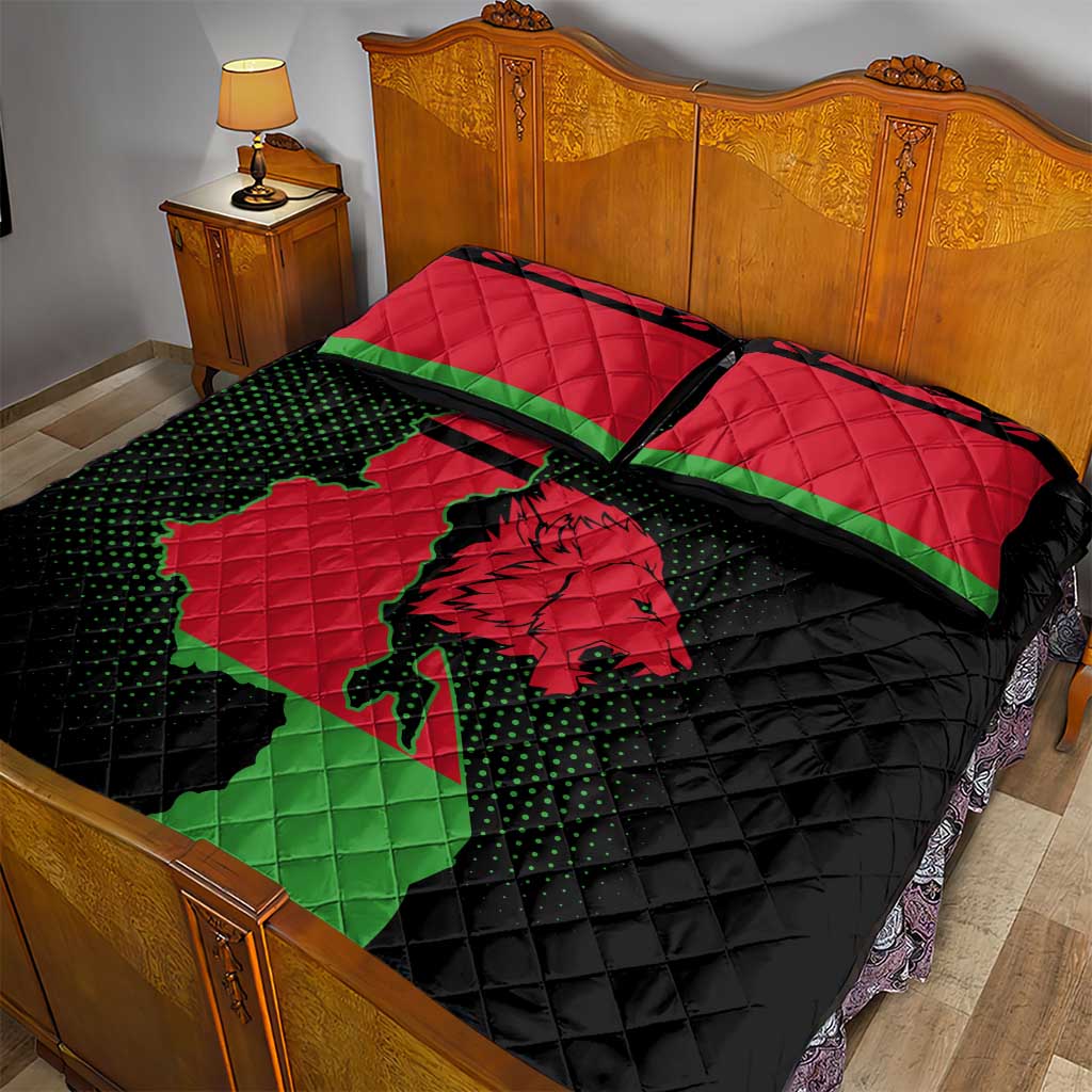 Malawi Lion Map Flag Quilt Bed Set Wildlife Fusion Design TS04