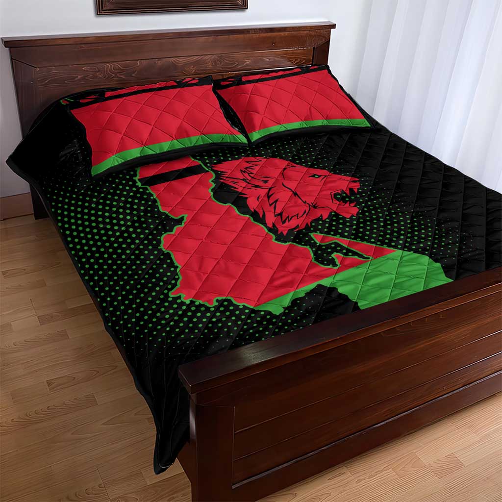 Malawi Lion Map Flag Quilt Bed Set Wildlife Fusion Design TS04