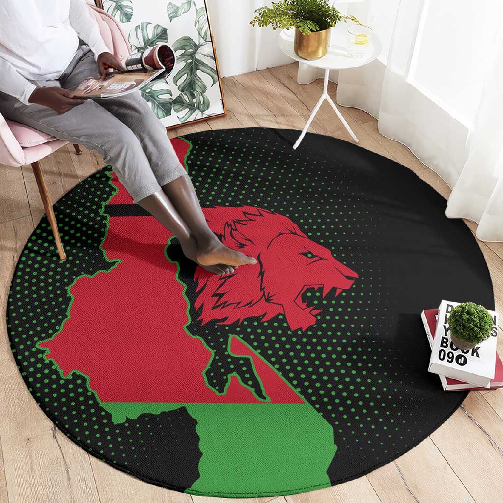 Malawi Lion Map Flag Round Carpet Wildlife Fusion Design TS04