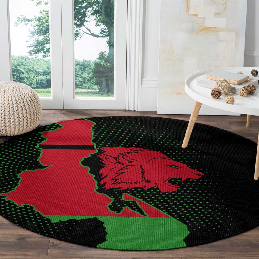 Malawi Lion Map Flag Round Carpet Wildlife Fusion Design TS04