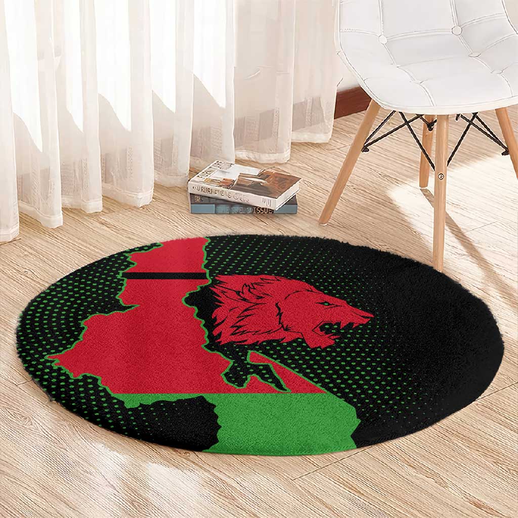 Malawi Lion Map Flag Round Carpet Wildlife Fusion Design TS04
