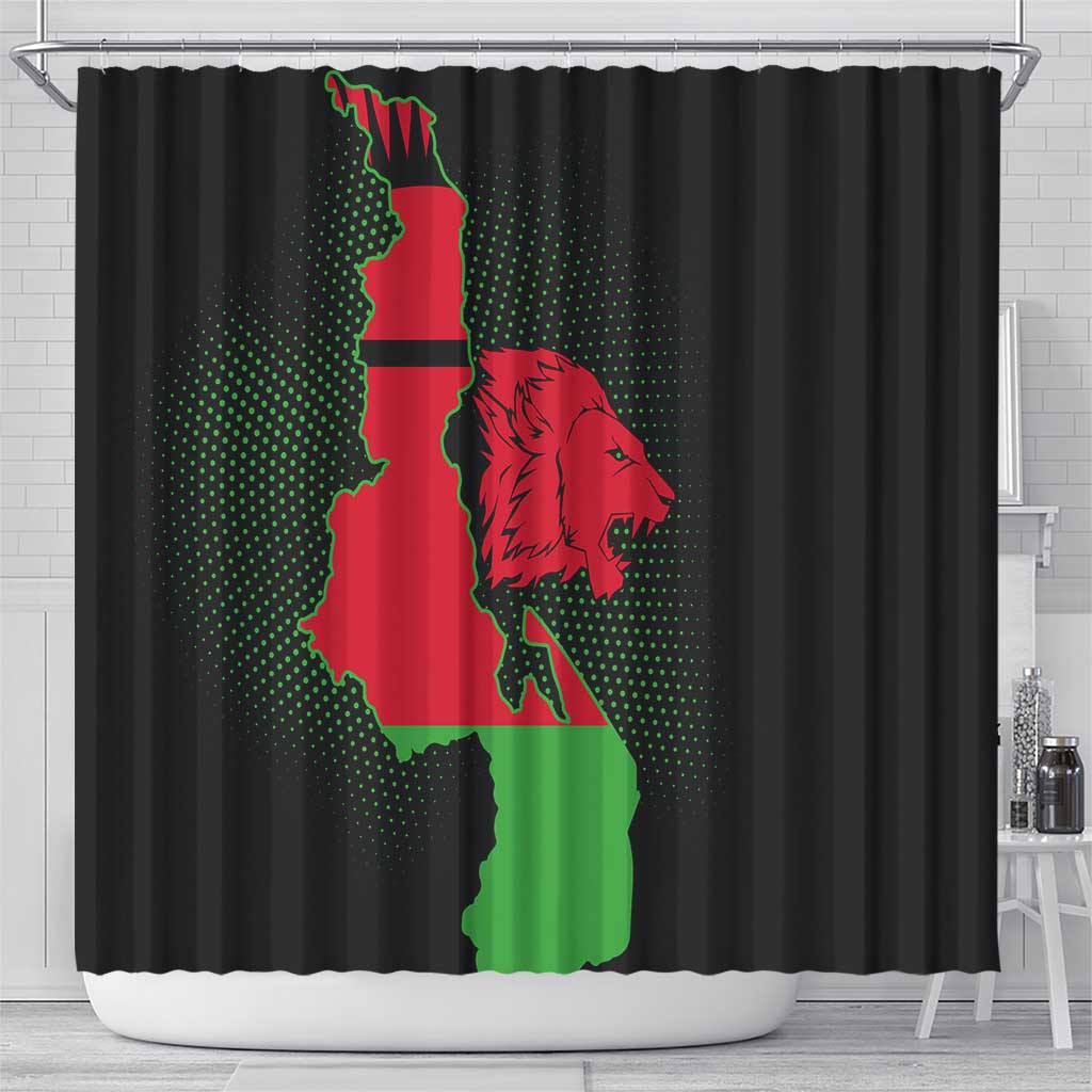 Malawi Map Shaped Lion Shower Curtain Unique Country and Wildlife Fusion Design TS04