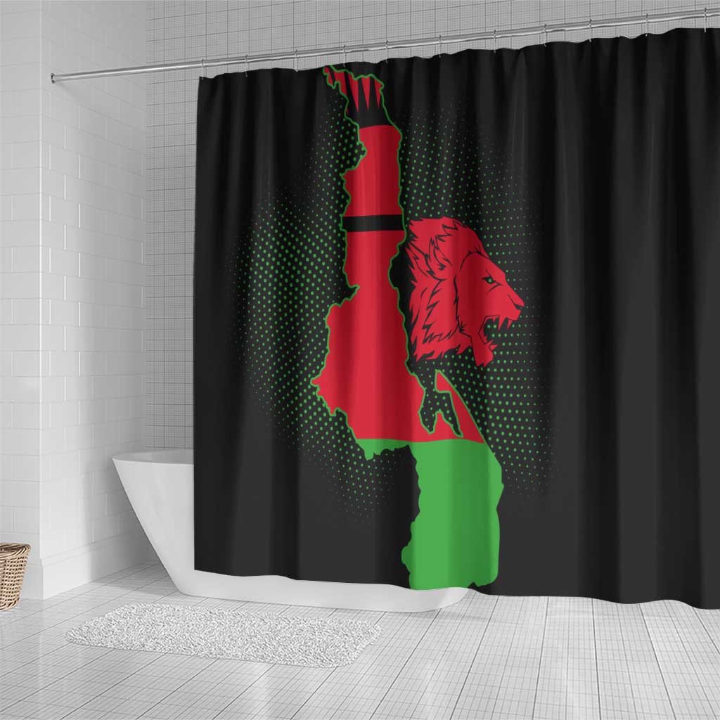 Malawi Map Shaped Lion Shower Curtain Unique Country and Wildlife Fusion Design TS04