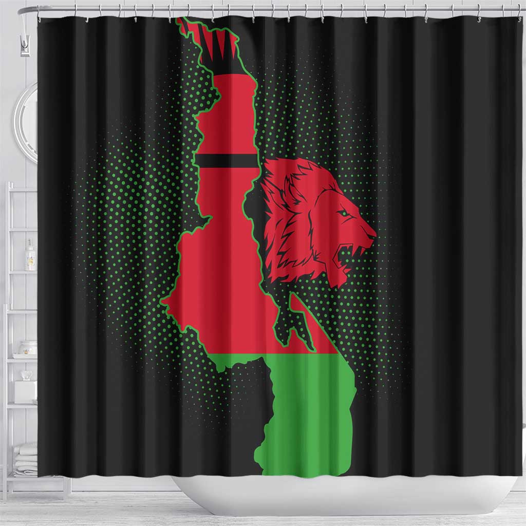 Malawi Map Shaped Lion Shower Curtain Unique Country and Wildlife Fusion Design TS04