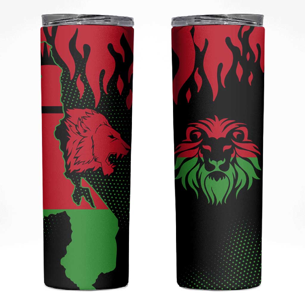 Malawi Lion Map Flag Skinny Tumbler Wildlife Fusion Design TS04