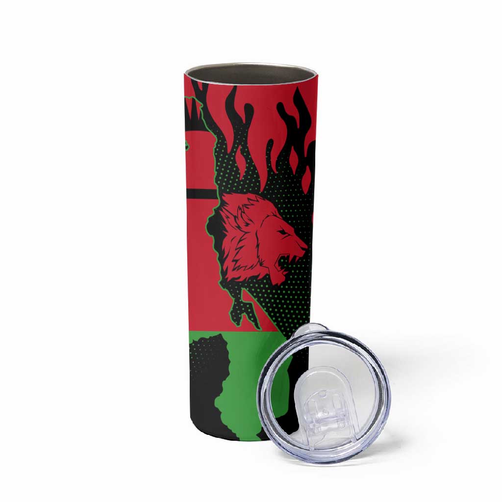 Malawi Lion Map Flag Skinny Tumbler Wildlife Fusion Design TS04