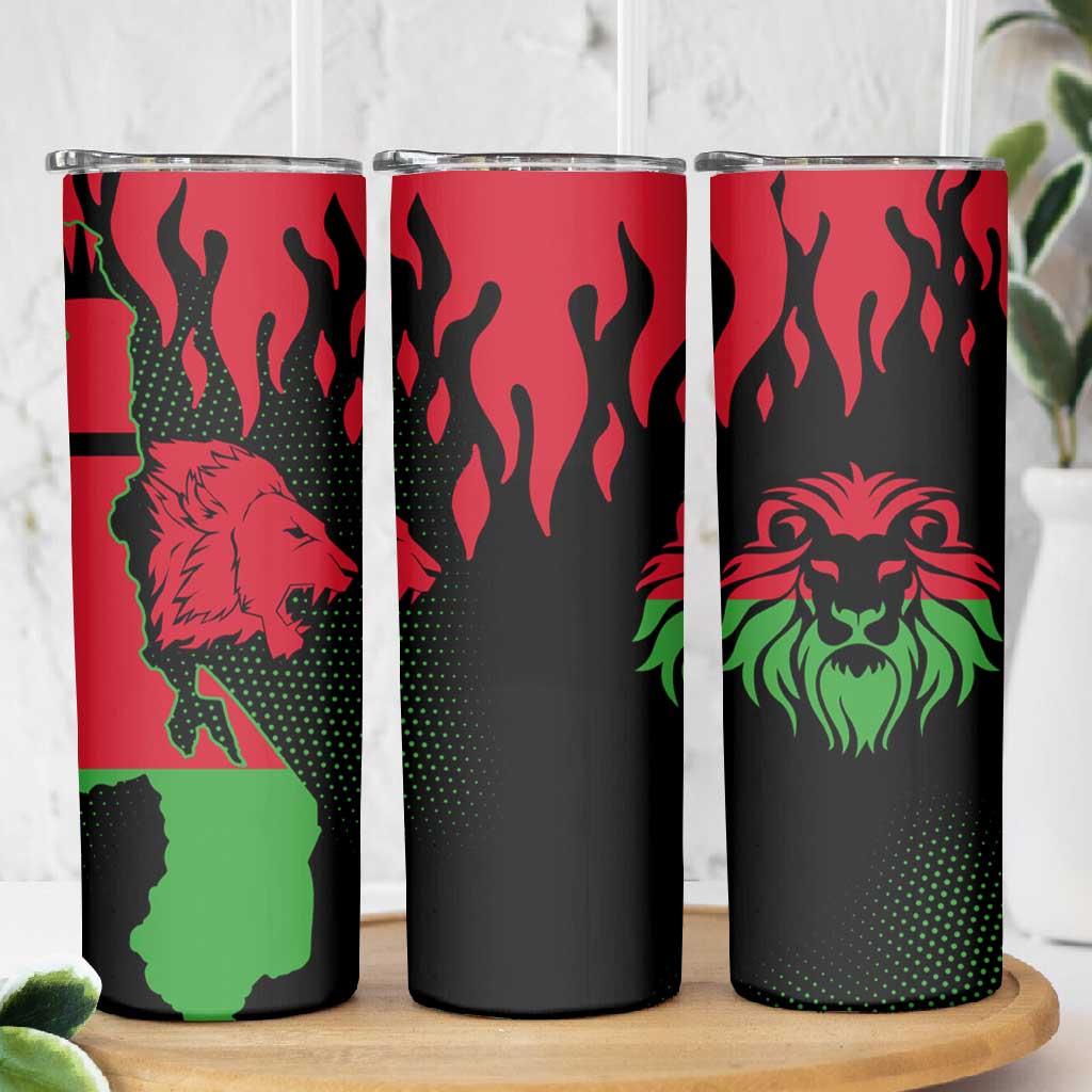 Malawi Lion Map Flag Skinny Tumbler Wildlife Fusion Design TS04