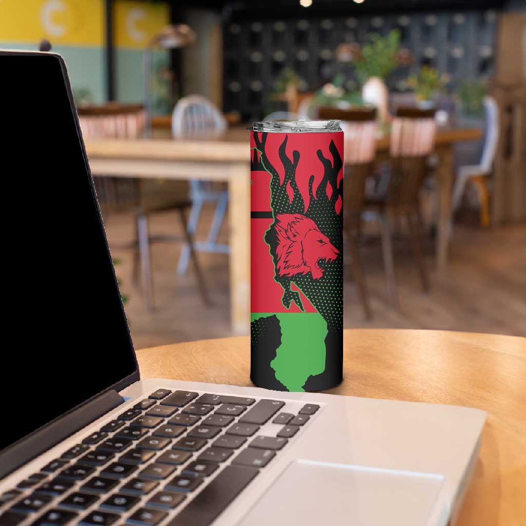 Malawi Lion Map Flag Skinny Tumbler Wildlife Fusion Design TS04