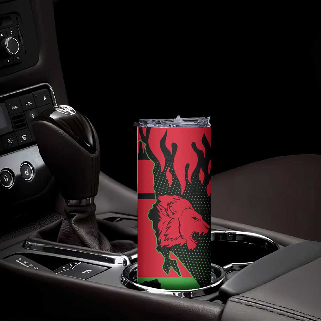 Malawi Lion Map Flag Skinny Tumbler Wildlife Fusion Design TS04