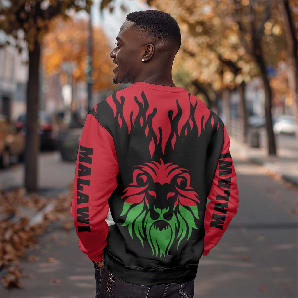 Malawi Lion Map Flag Sweatshirt Wildlife Fusion Design TS04