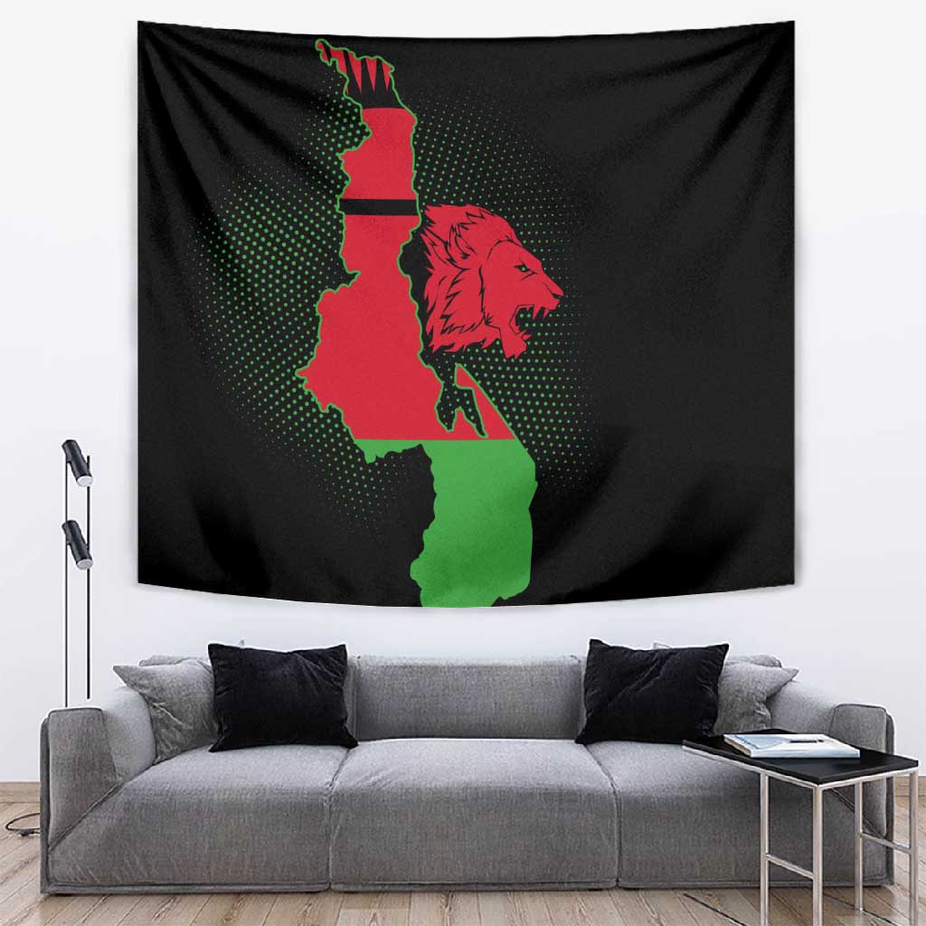Malawi Lion Map Flag Tapestry Wildlife Fusion Design TS04