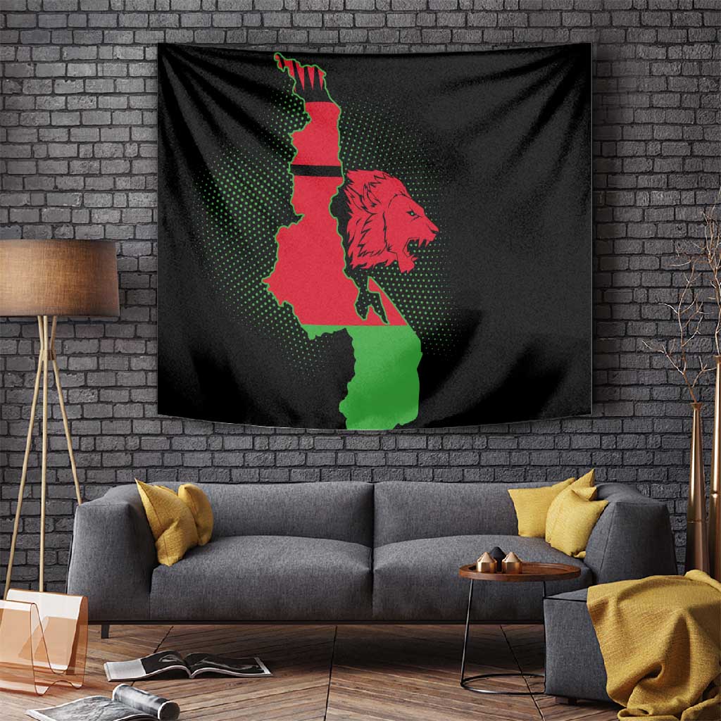 Malawi Lion Map Flag Tapestry Wildlife Fusion Design TS04