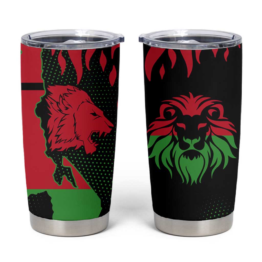 Malawi Lion Map Flag Tumbler Cup Wildlife Fusion Design TS04