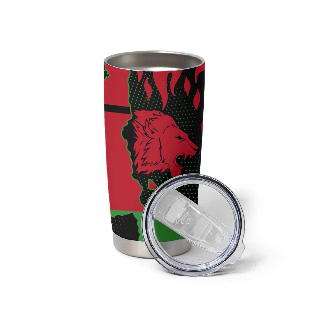Malawi Lion Map Flag Tumbler Cup Wildlife Fusion Design TS04