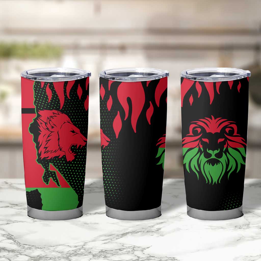 Malawi Lion Map Flag Tumbler Cup Wildlife Fusion Design TS04