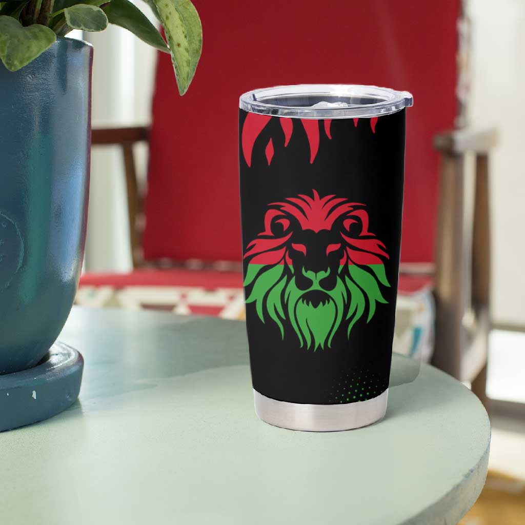 Malawi Lion Map Flag Tumbler Cup Wildlife Fusion Design TS04