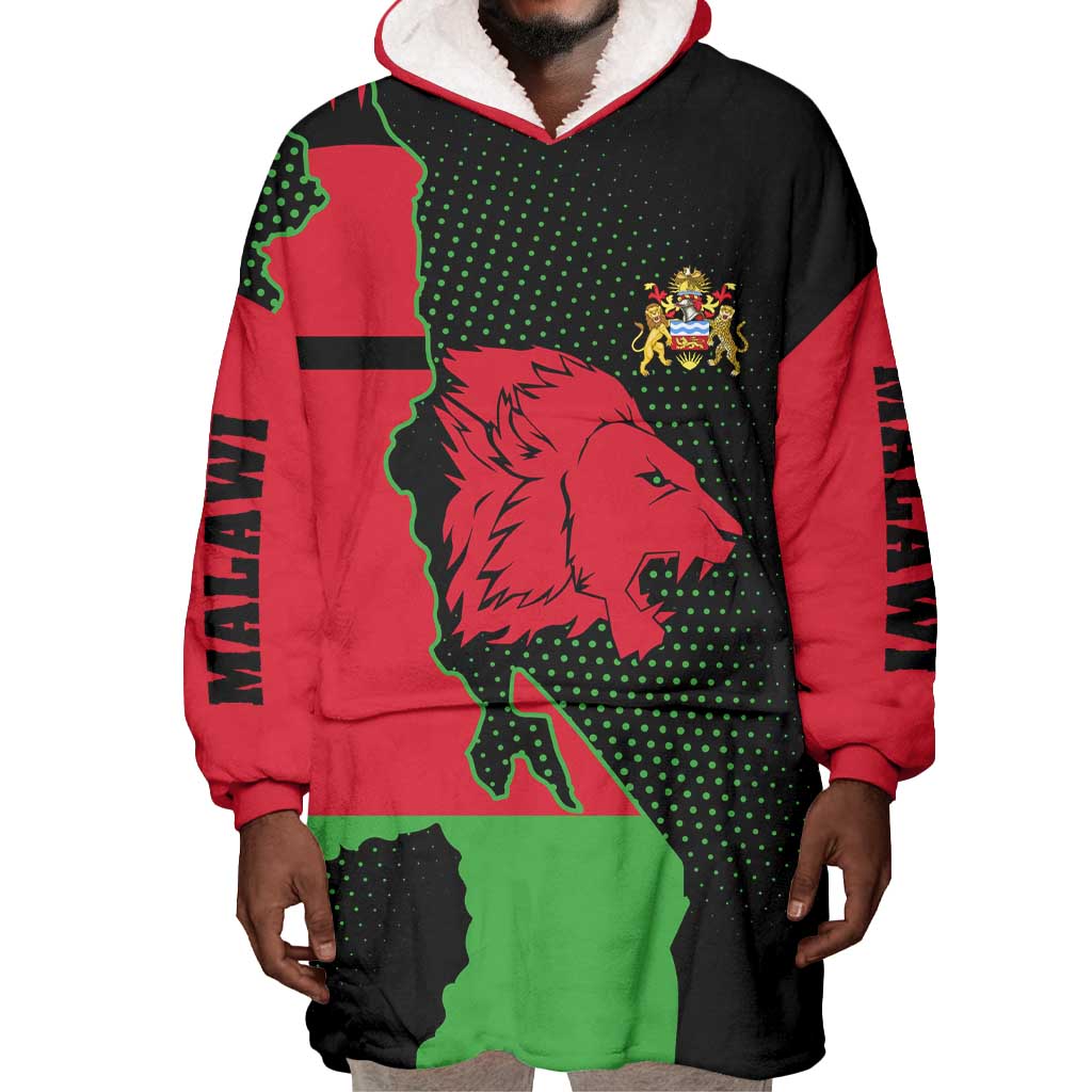 Malawi Lion Map Flag Wearable Blanket Hoodie Wildlife Fusion Design TS04