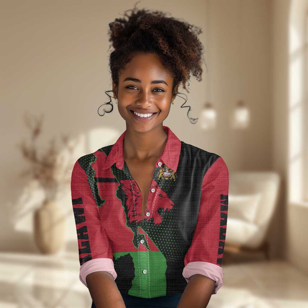 Malawi Lion Map Flag Women Casual Shirt Wildlife Fusion Design TS04