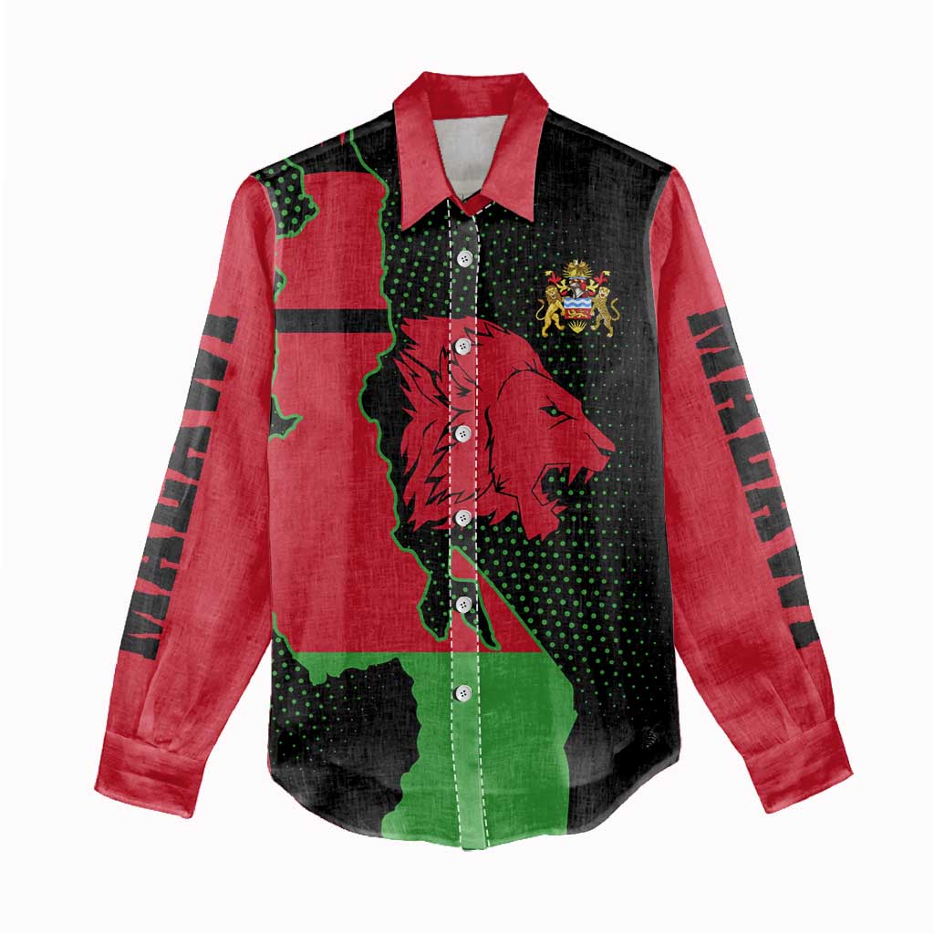 Malawi Lion Map Flag Women Casual Shirt Wildlife Fusion Design TS04