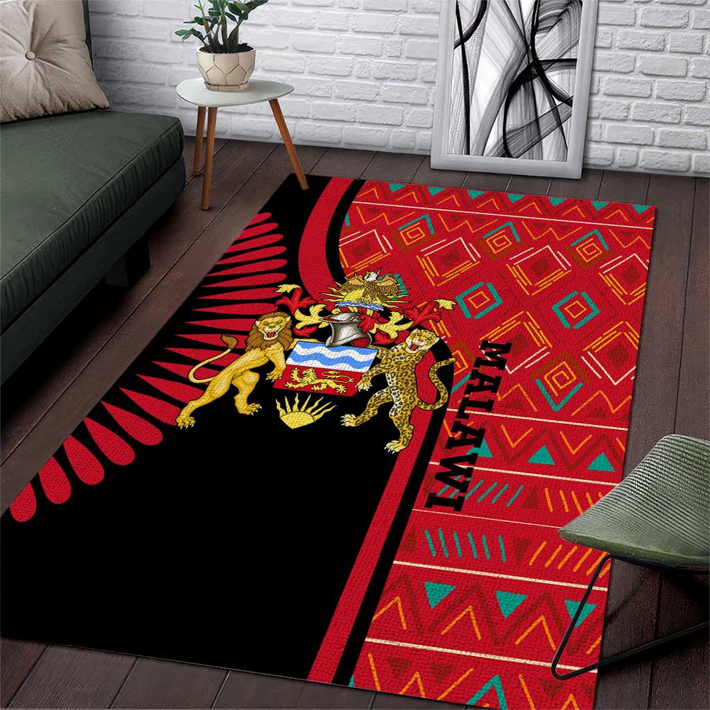 Malawi Patterns African Area Rug Blended with Flag Colors and National Emblem TS04