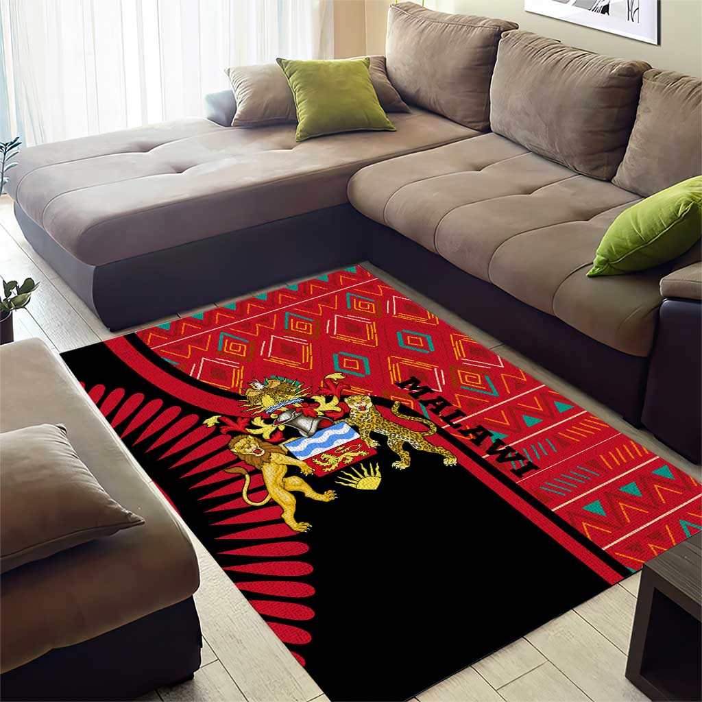 Malawi Patterns African Area Rug Blended with Flag Colors and National Emblem TS04