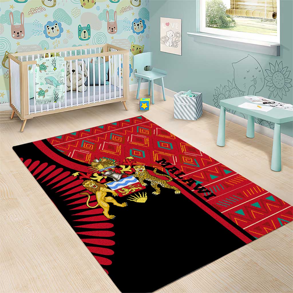 Malawi Patterns African Area Rug Blended with Flag Colors and National Emblem TS04