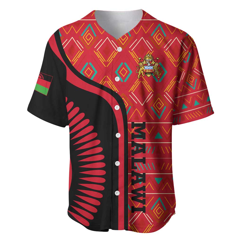 Malawi Patterns African Baseball Jersey Blended with Flag Colors and National Emblem TS04