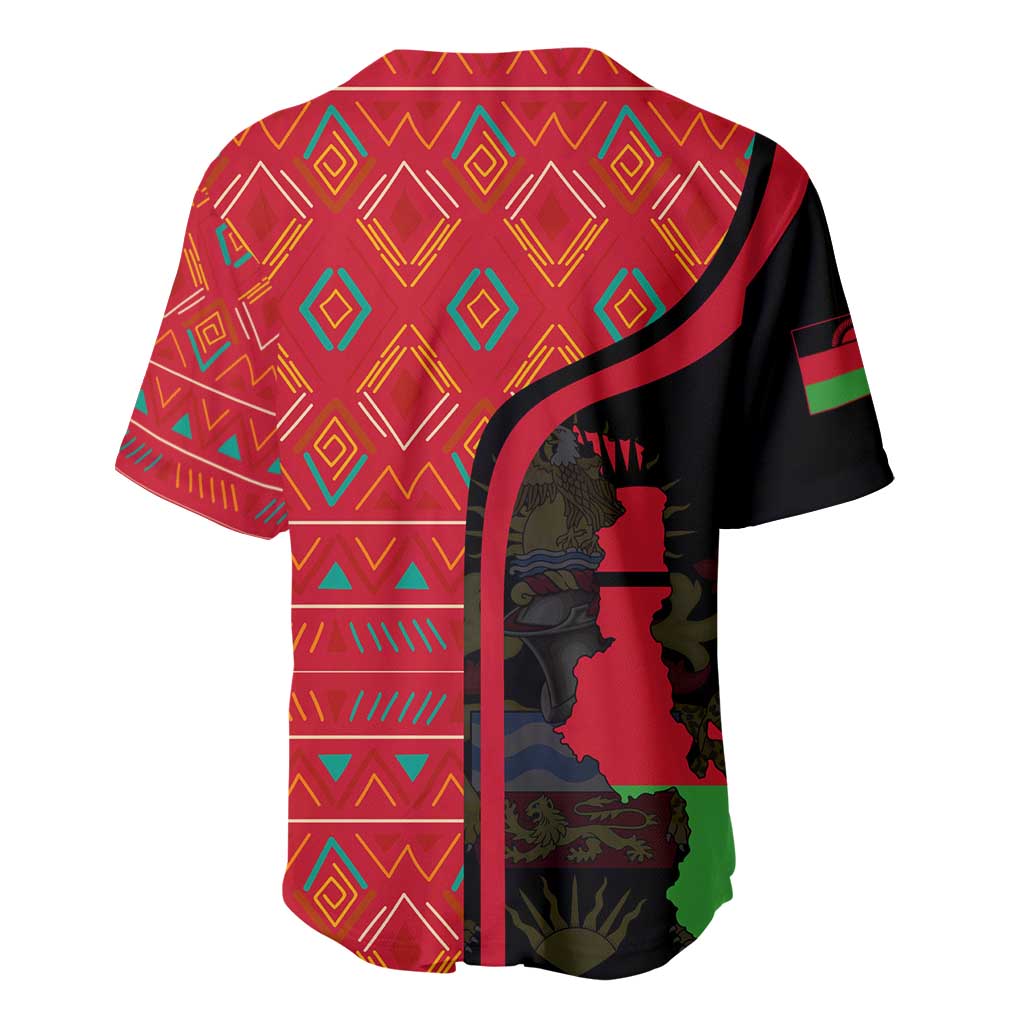 Malawi Patterns African Baseball Jersey Blended with Flag Colors and National Emblem TS04