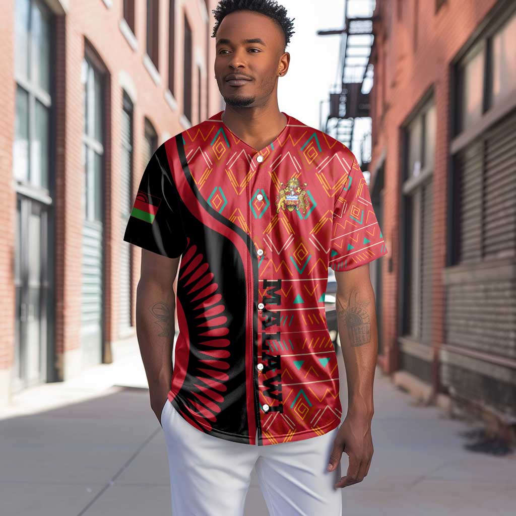 Malawi Patterns African Baseball Jersey Blended with Flag Colors and National Emblem TS04