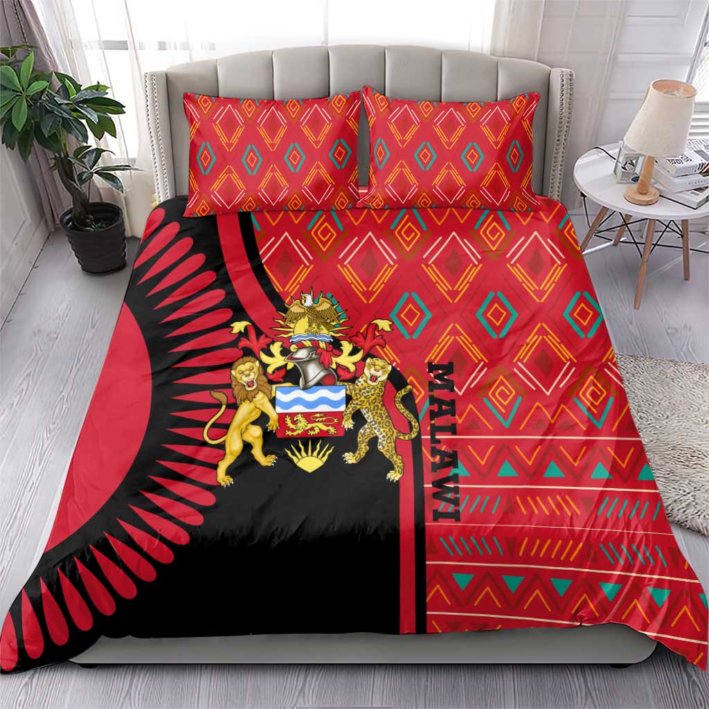 Malawi Patterns African Bedding Set Blended with Flag Colors and National Emblem TS04