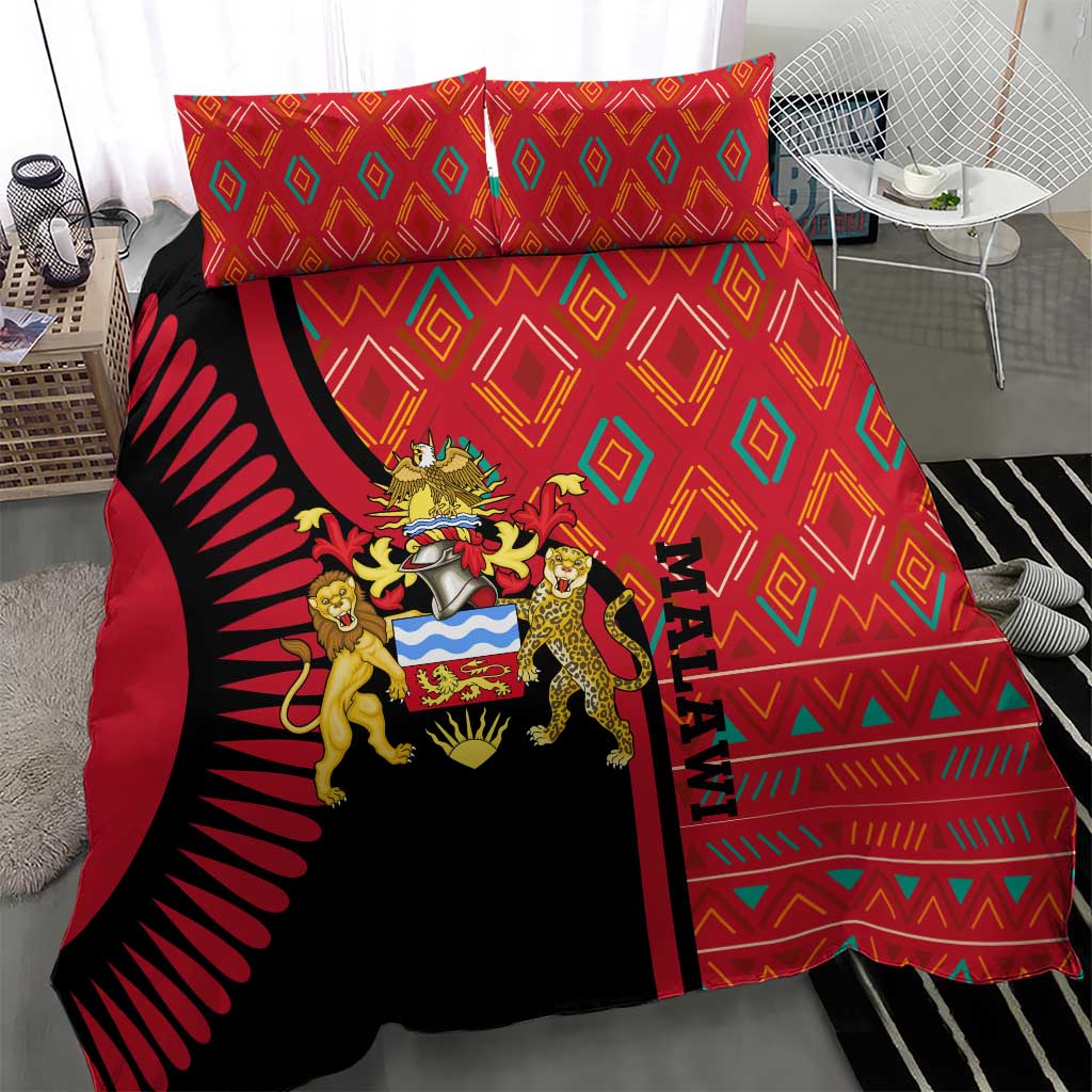 Malawi Patterns African Bedding Set Blended with Flag Colors and National Emblem TS04