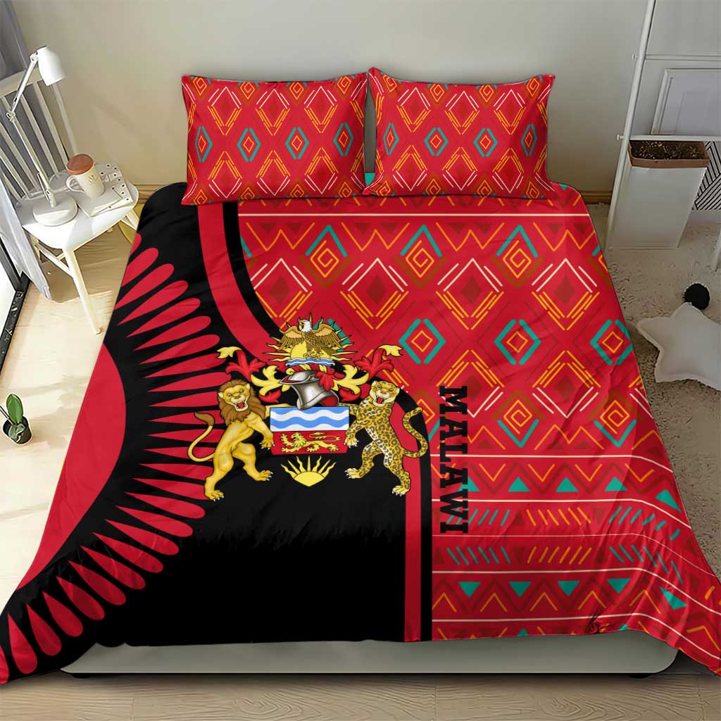 Malawi Patterns African Bedding Set Blended with Flag Colors and National Emblem TS04