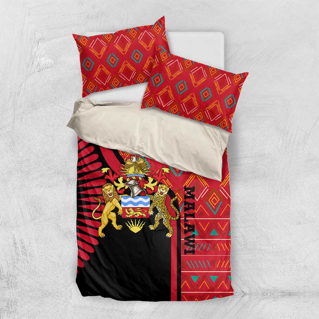 Malawi Patterns African Bedding Set Blended with Flag Colors and National Emblem TS04